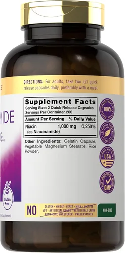 Vista 2 de Carlyle Niacinamida 1000 mg 400 Cápsulas Fórmula de alta potencia Suplemento sin OMG, sin gluten