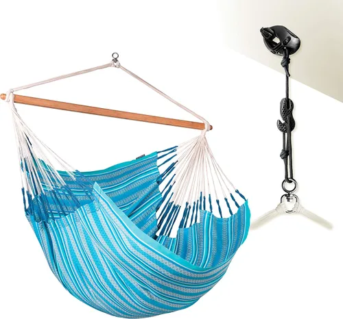 Vista 29 de LA SIESTA® - Silla Hamaca Grande y Cómoda de Algodón Habana & CasaMount - Silla Colgante con Kit de Suspensión para Paredes, Techos y Vigas Café