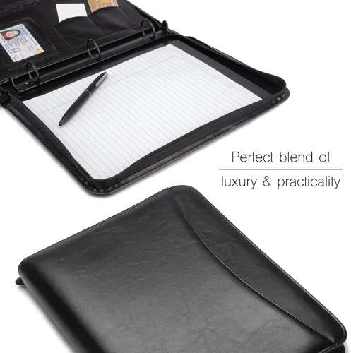 Vista 3 de Travigo Carpeta portafolio de 3 anillos con cremallera, de piel sintética de 1.25 pulgadas con cremallera para mujeres y hombres, carpeta