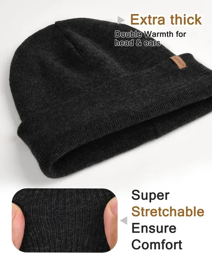 Vista 2 de FURTALK Gorro de invierno con forro polar para hombre, doble capa, elegante, tejido con puños, sombrero liso