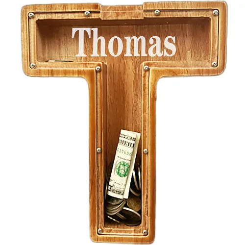 Vista 11 de Alcancía personalizada grande de madera con letras, alcancía de monedas, alcancía personalizada con nombre, puede usarse como regalo de Navidad