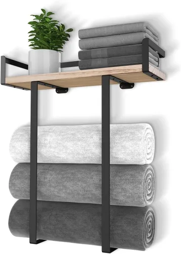 Vista 10 de Xstydes Toalleros para baño, toallero de metal con cesta de almacenamiento, toallero de pared para toallas enrolladas, almacenamiento de toallas