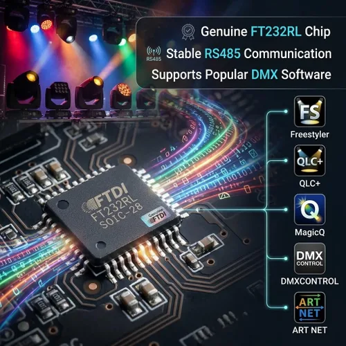 Vista 3 de FT232RL - Cable convertidor USB a RS485 DMX512, XLR de 5 pines para control de iluminación de escenario con software Freestyler y QLC+, 1.8M