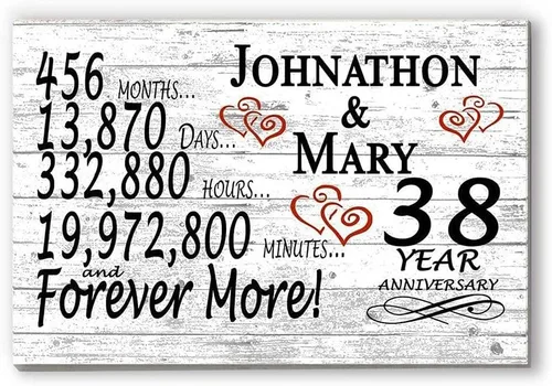 Vista 14 de Letrero personalizado de aniversario de 1 año, regalo de primer aniversario de boda, regalo para días de pareja, minutos, años, madera maciza, 16.5