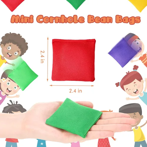 Vista 3 de Jerify 72 mini pufs para niños, a granel, mini bolsas de frijoles coloridos para lanzar niños, familia y adultos, juegos de patio al aire libre
