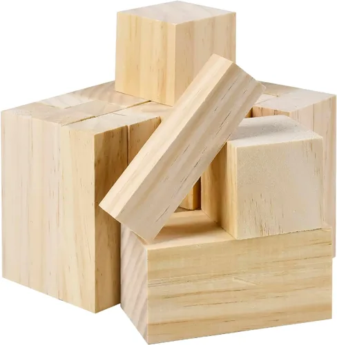 Vista 13 de Paquete de 120 bloques de madera sin terminar, cubos de madera