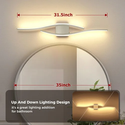 Vista 5 de Joossnwell Luces de tocador de níquel cepillado para accesorios de iluminación de baño, sobre espejo, regulables, 5CCT, moderno, lámpara de pared