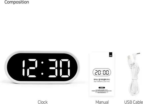Vista 8 de mooas Reloj despertador digital Pop Mirror, reloj de escritorio LED rosa con luz nocturna, repetición, temperatura, funciona