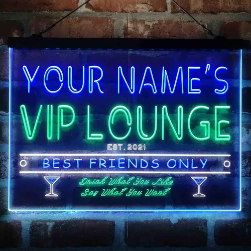 Vista 20 de Letrero de luz de neón LED tricolor personalizado VIP Lounge Bar Personalizar Nombre Fecha Texto Cita Fuente Verde y Rojo y Amarillo 13 x 8.7