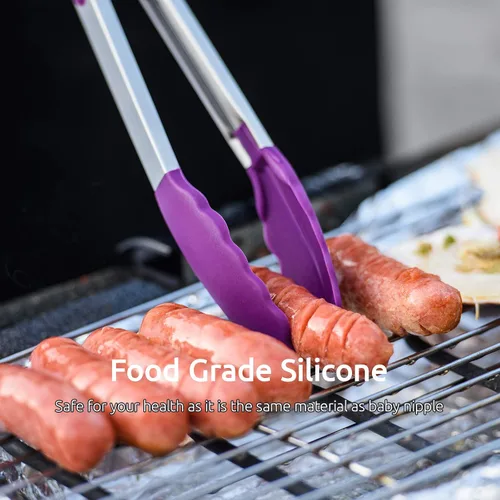 Vista 7 de U-Taste Juego de tazas y cucharas medidoras de acero inoxidable 18/8 y juego de pinzas de cocina de alta resistencia al calor de 600ºF (morado)