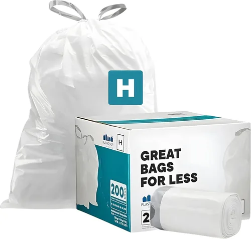 Vista 6 de Plasticplace Bolsas de basura de ajuste personalizado, compatibles con paquetes simplehuman Code H, forros de basura blancos con cordón de 8 a 9