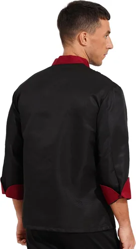 Vista 4 de Abrigo de chef unisex para hombre, chaqueta de chef de trabajo de doble botonadura