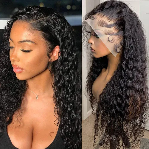 Vista 11 de Wingirl - Pelucas de cabello humano con encaje frontal HD de 13 x 4 pulgadas, prearrancadas con abuelitos 180 Density Brazilian Deep Wave Frontal