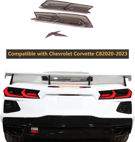 Vista 2 de Sekhyna Luz trasera de coche negro ahumado cubierta de protección ABS 4 piezas compatible con Chevrolet Corvette C8 Stingray 2020-2023 cubierta