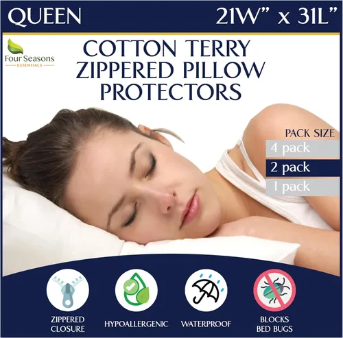 Vista 14 de Four Seasons Essentials Protectores de almohada impermeables de tamaño estándar (juego de 2) – Viscosa natural derivada de bambú – Fundas