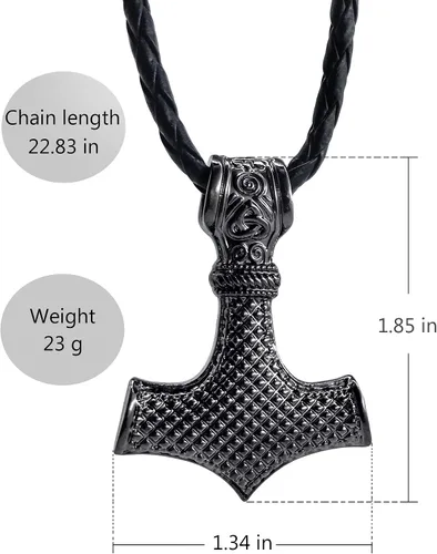 Vista 3 de Collar clásico con colgante de martillo de Thor Viking para hombre