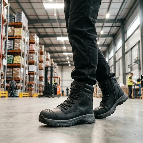 Vista 2 de Botas de trabajo para hombre, zapatos con punta de acero y cremallera lateral, resistentes al agua, antideslizantes, a prueba de pinchazos (OX2720)