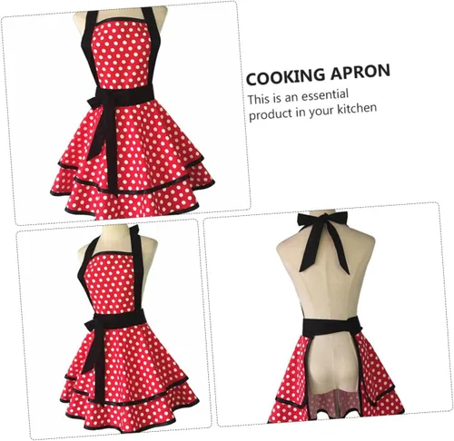 Vista 7 de BESPORTBLE Delantal de cocina de algodón con patrón de puntos de doble capa con correa para el cuello, delantal reutilizable para hombres y mujeres