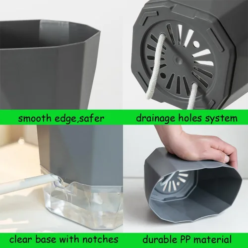 Vista 3 de Paquete de 6 macetas de plástico de 5 pulgadas con autorriego para interiores, modernas macetas decorativas para suculentas, aloe, hierbas, violetas