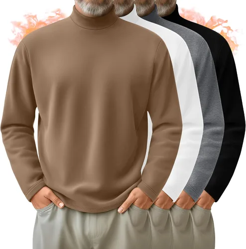 Vista 23 de Paquete de 4 Camisas de Cuello Alto Simulado para Hombre, Suéter Pullover Térmico de Manga Larga, Camiseta Interior Casual de Ajuste Holgado