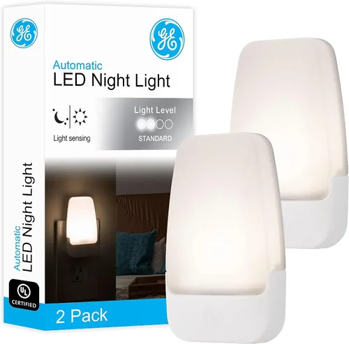 Vista 5 de GE Protector SurGE de 6 tomas, cable de extensión de 10 pies, tira de alimentación, 800 julios, enchufe plano y luz nocturna LED, enchufe, sensor