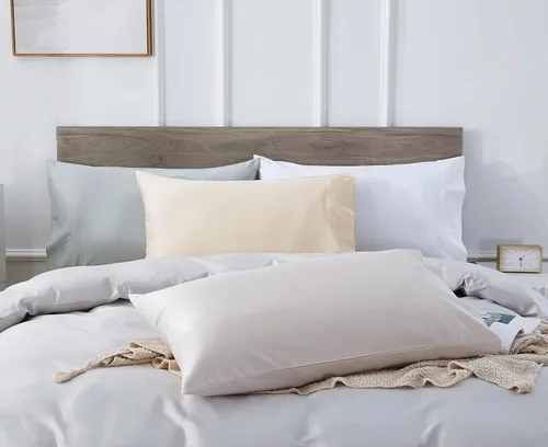 Vista 7 de Juego de 2 fundas de almohada de algodón de 1000 hilos tamaño estándar, 100% algodón egipcio tejido satinado, fundas de almohada con cierre de Beige
