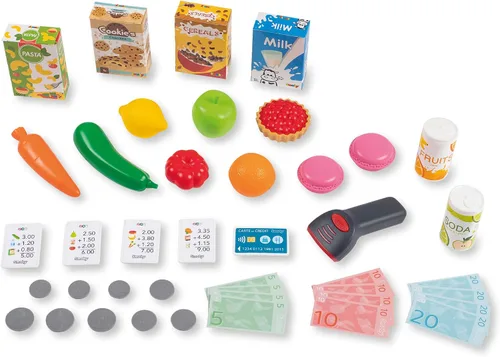 Vista 3 de Smoby - Supermercado, carrito de compras para niños incluido, báscula mecánica, funciones electrónicas y 42 accesorios para una experiencia