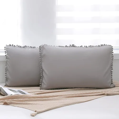 Vista 2 de 8HMOON Juego de 2 fundas de almohada suaves de microfibra con borlas, bonitas fundas de almohada transpirables con diseño de sobre, 20 x 30 pulgadas