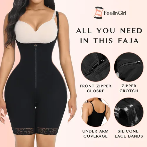 Vista 3 de FeelinGirl Fajas moldeadoras para mujer con control de abdomen, faja colombiana para mujer, con cremallera, busto abierto, entrenamiento de cintura