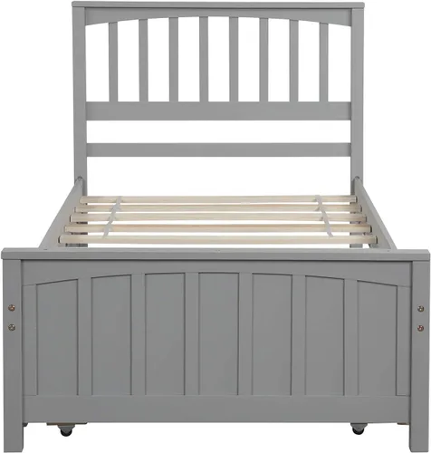 Vista 4 de Harper & Bright Designs Cama de tamaño individual con nido, cama de plataforma de madera con cabecero, marco de cama para niños con soporte