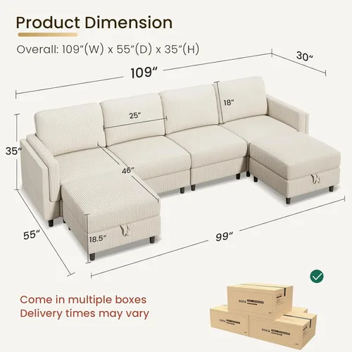 Vista 2 de KKL Sofá cama modular modular con otomana de almacenamiento, sofá cama convertible en forma de L/U para sala de estar, diseño reversible moderno