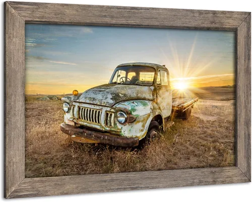 Vista 13 de Lienzo decorativo para pared de automóvil oxidado: cuadros de camiones viejos impresos en lienzo para dormitorio