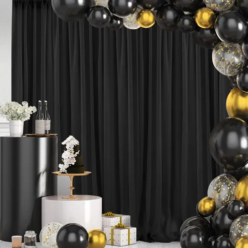 Vista 7 de PARTISKY Cortinas de telón de fondo de gasa negra de 10 x 7 pies, cortinas de fotos de tela transparente sin arrugas para boda, ceremonia, arco