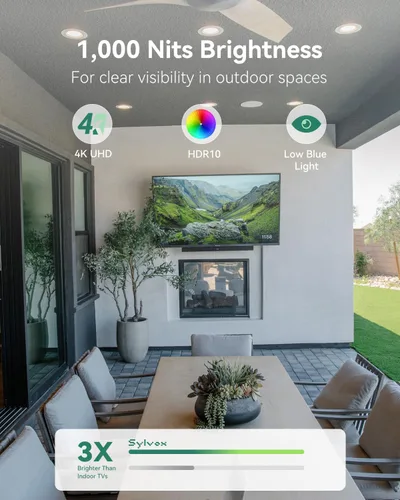 Vista 4 de SYLVOX Televisor exterior de 50 pulgadas, sol parcial de 1000 nits, IP56, Deck Pro 3.0 4K UHD, HDR10, Dolby Atmos, carcasa de metal completo