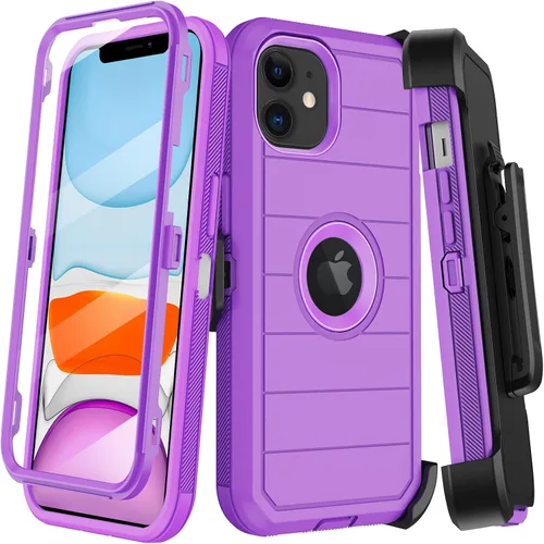 Vista 16 de KECAI Funda para iPhone 11 Pro con estuche de clip para cinturón, protector de pantalla integrado, resistente a prueba de golpes, protección contra