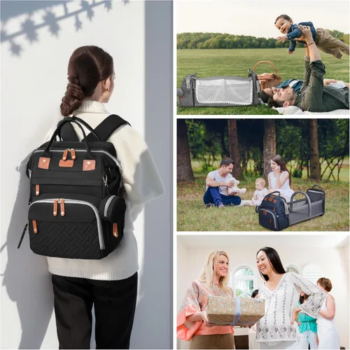 Vista 6 de Bolsa de pañales con estación de cambio, bolsa de bebé de viaje multifuncional, tote de bebé impermeable, bolsa de mamá de gran capacidad, mochila