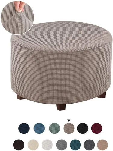 Vista 7 de Funda otomana redonda de mezcla de poliéster, fundas protectoras elásticas con parte inferior elástica, tela jacquard texturizada lavable a máquina