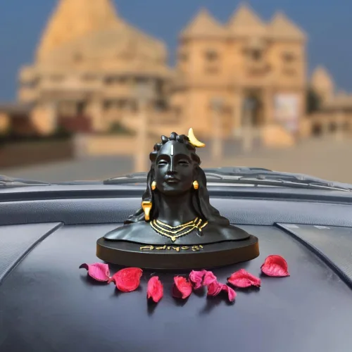 Vista 3 de HOME ARCHIVE Estatua de Lord Adiyogi con detalles dorados para tablero de instrumentos del automóvil, decoración de la oficina en el hogar, resina