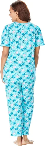 Vista 3 de Dreams & Co. Conjunto de pijama Henley floral de talla grande para mujer