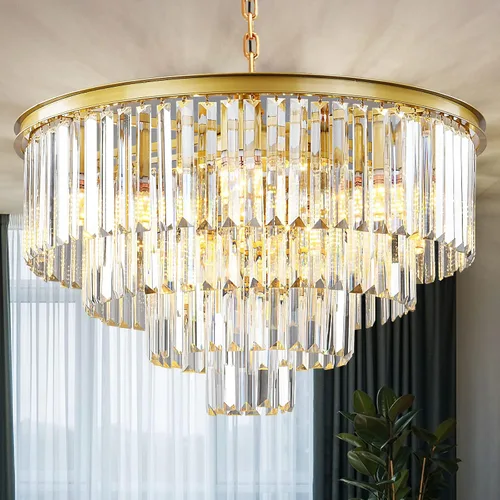 Vista 10 de Candelabro rectangular dorado de 40 pulgadas, 10 luces, iluminación colgante de cristal de lujo para comedor, isla de cocina y bar, altura