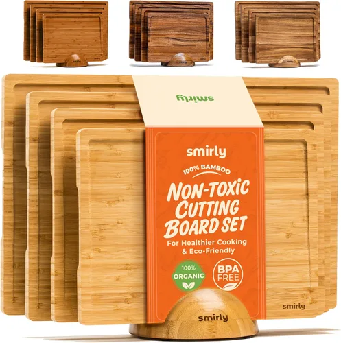 Vista 17 de SMIRLY - Tabla de corte grande de acacia para cocina: tabla de cortar de madera grande con ranura para jugos, tablas de cortar de madera
