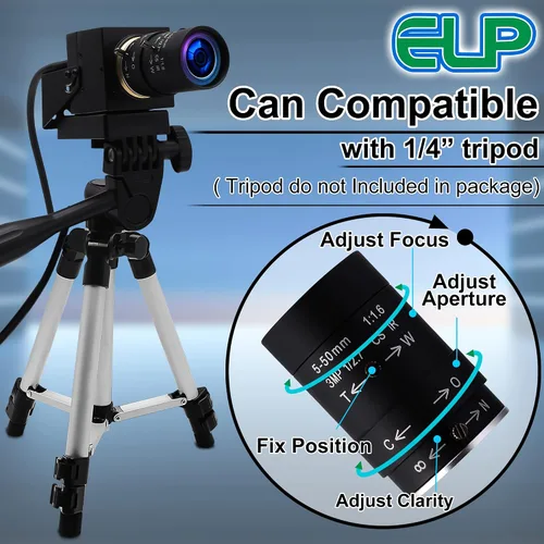Vista 5 de ELP Cámara USB 4K con micrófono Zoom manual Cámara web de 0.197-1.969 in de enfoque variable Cámara de PC para computadora UVC USB2.0 Cámara web