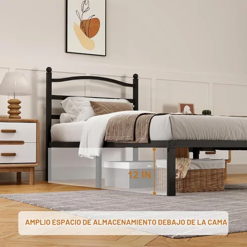 Vista 5 de Snaye Base de cama individual de 14 pulgadas con cabecero, plataforma de metal resistente, base de colchón de tamaño individual con listones