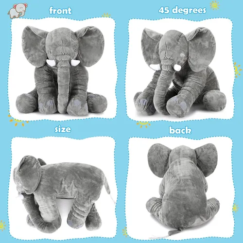 Vista 4 de Yulejo Almohada gigante de peluche de elefante grande de 15.7 pulgadas, animal de peluche suave, recuerdo de fiesta, enorme muñeco de peluche