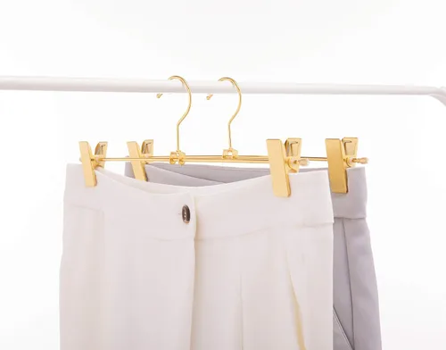Vista 5 de Paquete de 20 perchas de metal resistente de 13 pulgadas, colgador de pantalones, colgador de falda con clips ajustables, paquete de 20