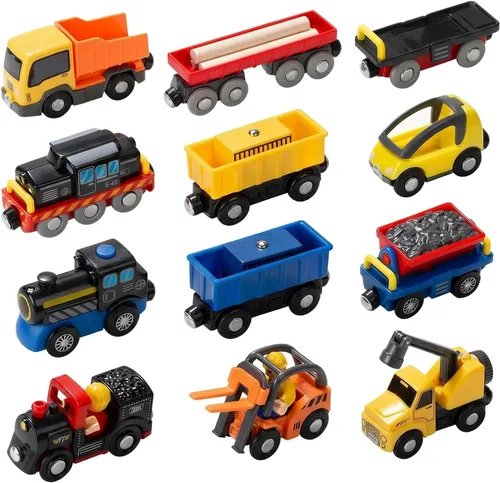 Vista 11 de Giant bean Juego de 117 piezas de tren Busy Port City para niños, juego de vías de tren de madera ampliables y cambiables, juguete grande de Navidad