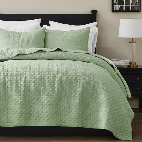 Vista 14 de palassio - Juego de ropa de cama, 100% algodón, tamaño individual, 1 fundas de almohada, colcha ligera texturizada, estilo chic desgastado, suave