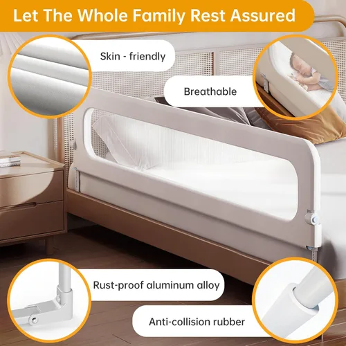 Vista 9 de Barandilla protectora para cama de bebé para niños pequeños, altura ajustable de 78.7 pulgadas, barandilla de cama abatible, barandilla lateral