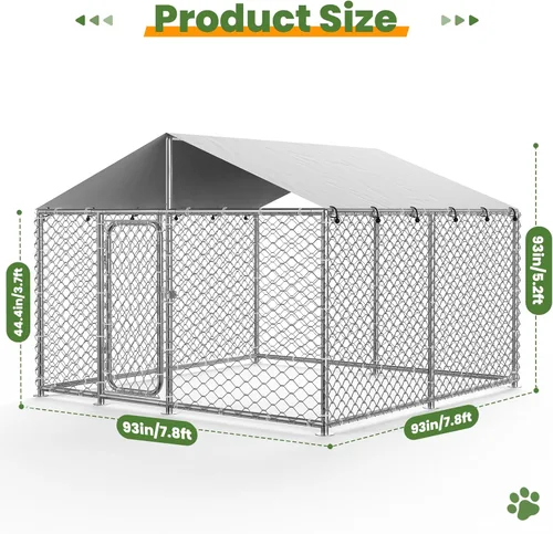 Vista 6 de Perrera resistente para perros de 7.8 x 7.8 pies con techo impermeable y resistente a los rayos UV, mecanismo de bloqueo seguro, caja de metal