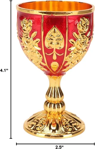 Vista 10 de Cáliz dorado vintage dorado de 4 pulgadas, aleación de zinc sólida retro en relieve, elegante taza de proxeneta para banquete de fiesta, 4.1 x 2.5